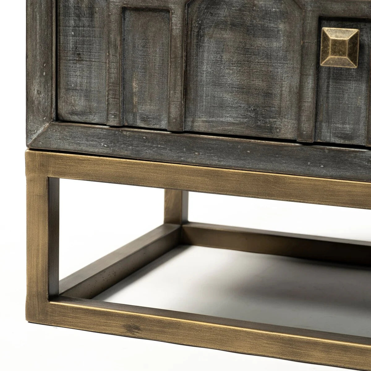 Genevieve I Gray Fir Veneer w/ Iron Frame & 3 Drawer Accent Cabinet - 39.0L x 15.7W x 30.9H
