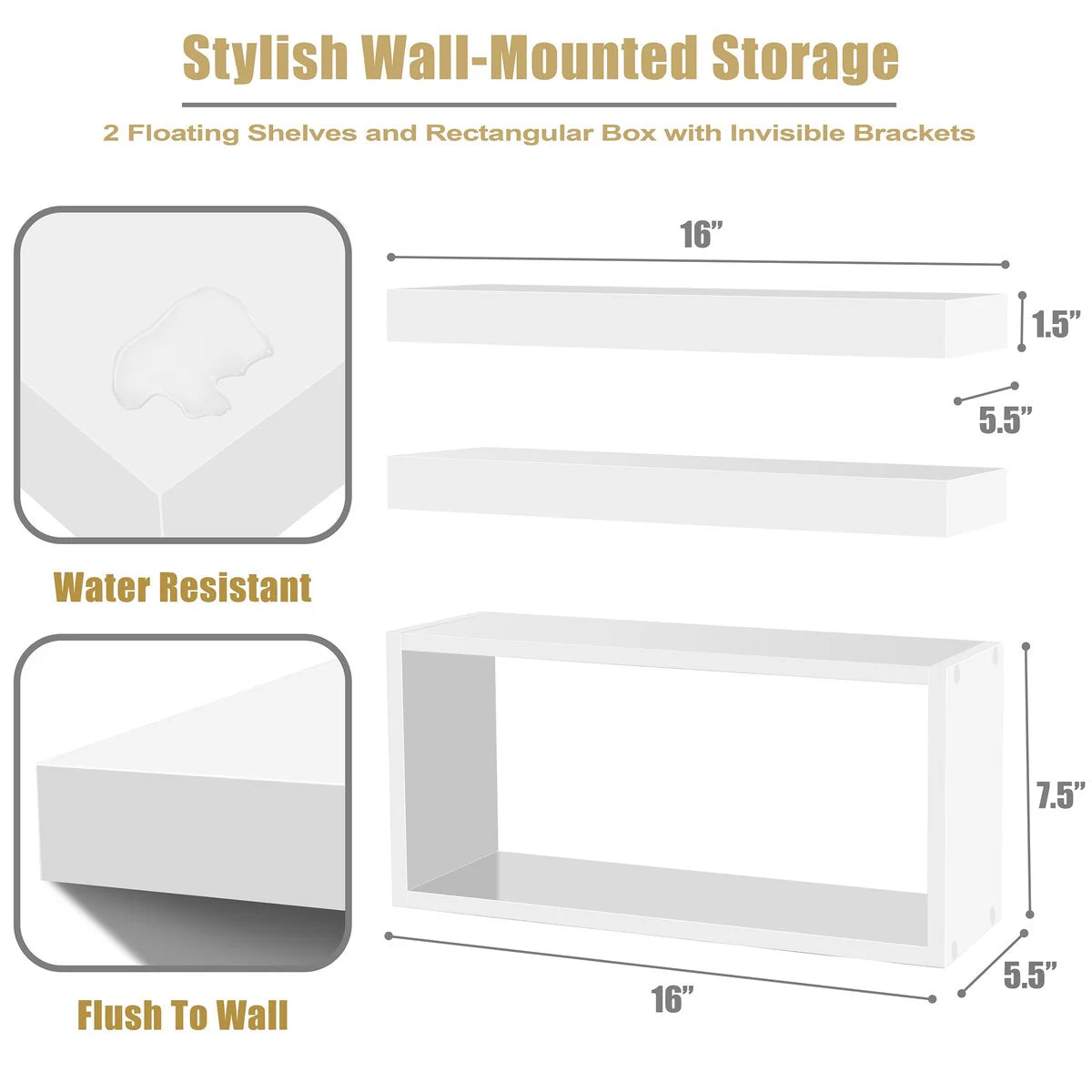 Sorbus Floating Shelves for Wall Set of 3 - 16"L X 5.5"W X 7.75H