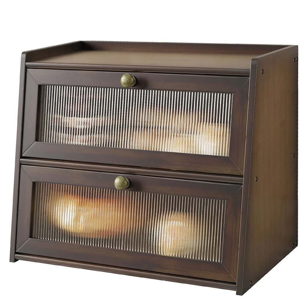 Double Layer Bamboo Bread Box for Kitchen Counter, Large Capacity Bread Storage Bin with Window Bread Holder.