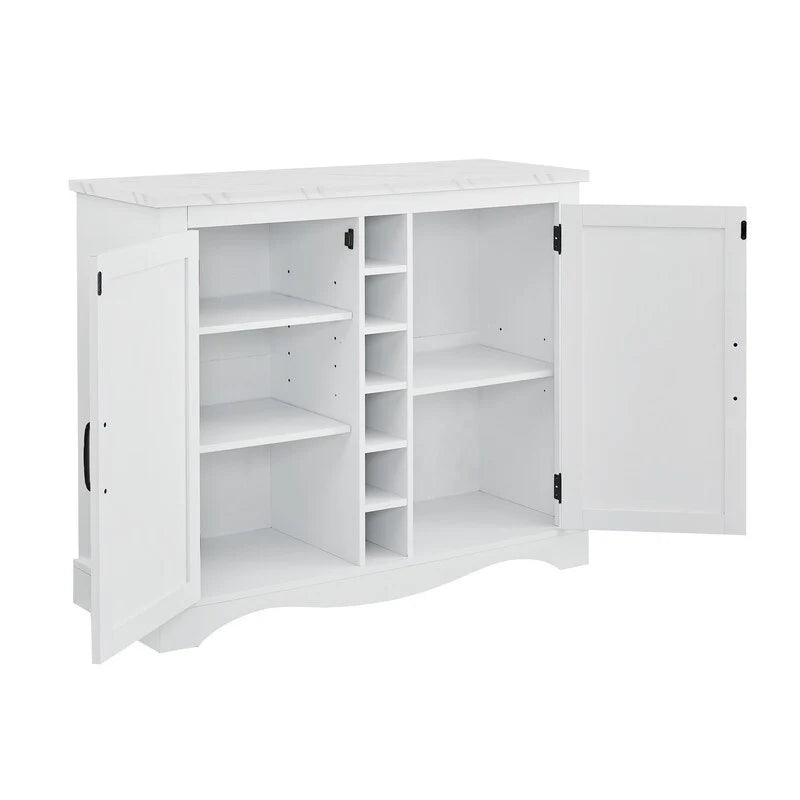 47" Marbling Countertop Buffet Bar Cabinet w/ Glass Holders