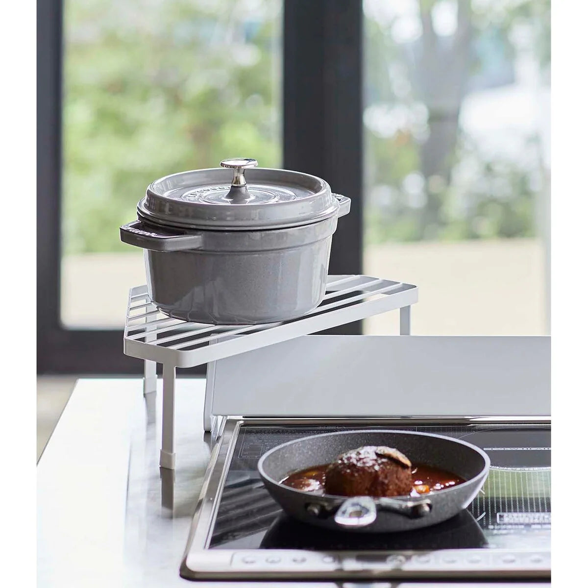 Yamazaki Home Corner Riser - One-Tier, Steel, Holds 11 lbs - L 8.86 x W 13.39 x H 4.41 inches