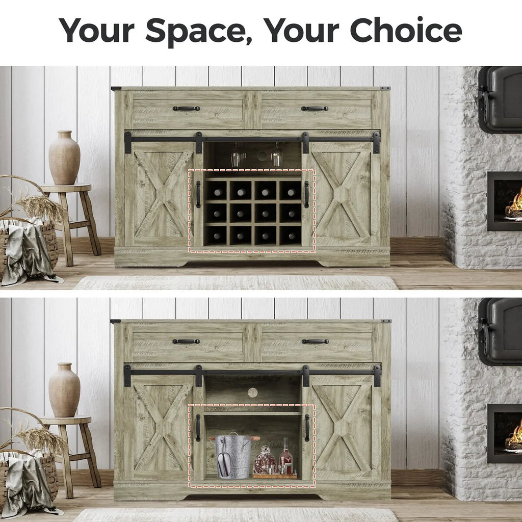 Royalcraft 51.96 Inch Bar Cabinet with Wine Rack and Large Storage