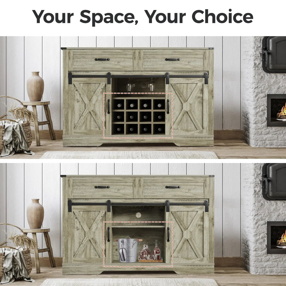 Royalcraft 51.96 Inch Bar Cabinet with Wine Rack and Large Storage