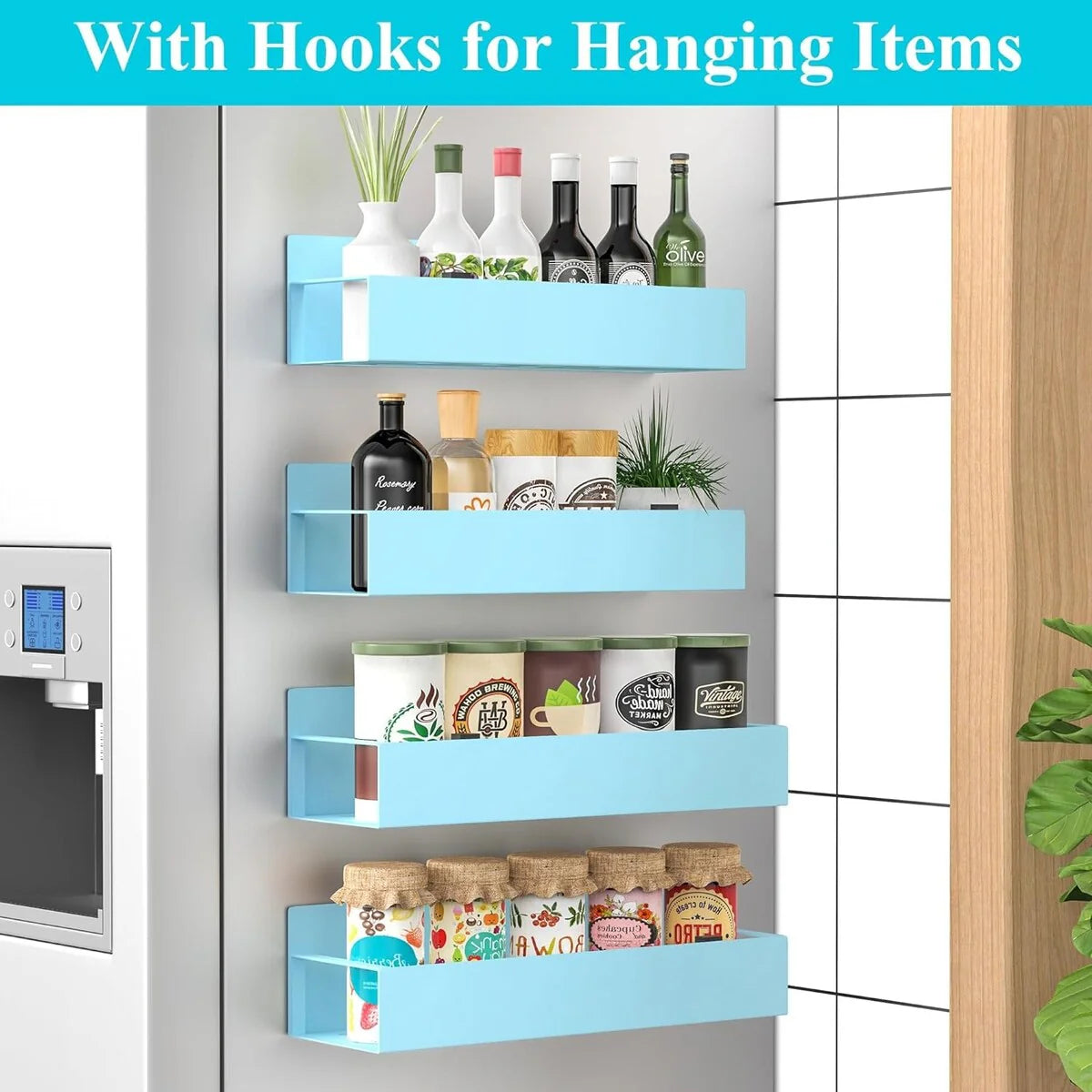 4 Pack Magnetic Spice Storage Rack Organizer for Refrigerator and Oven
