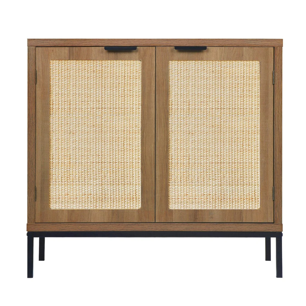 Anmytek Mid-Century Modern Rattan Accent Storage Cabinet Wood Sideboard Buffet with 2 Doors