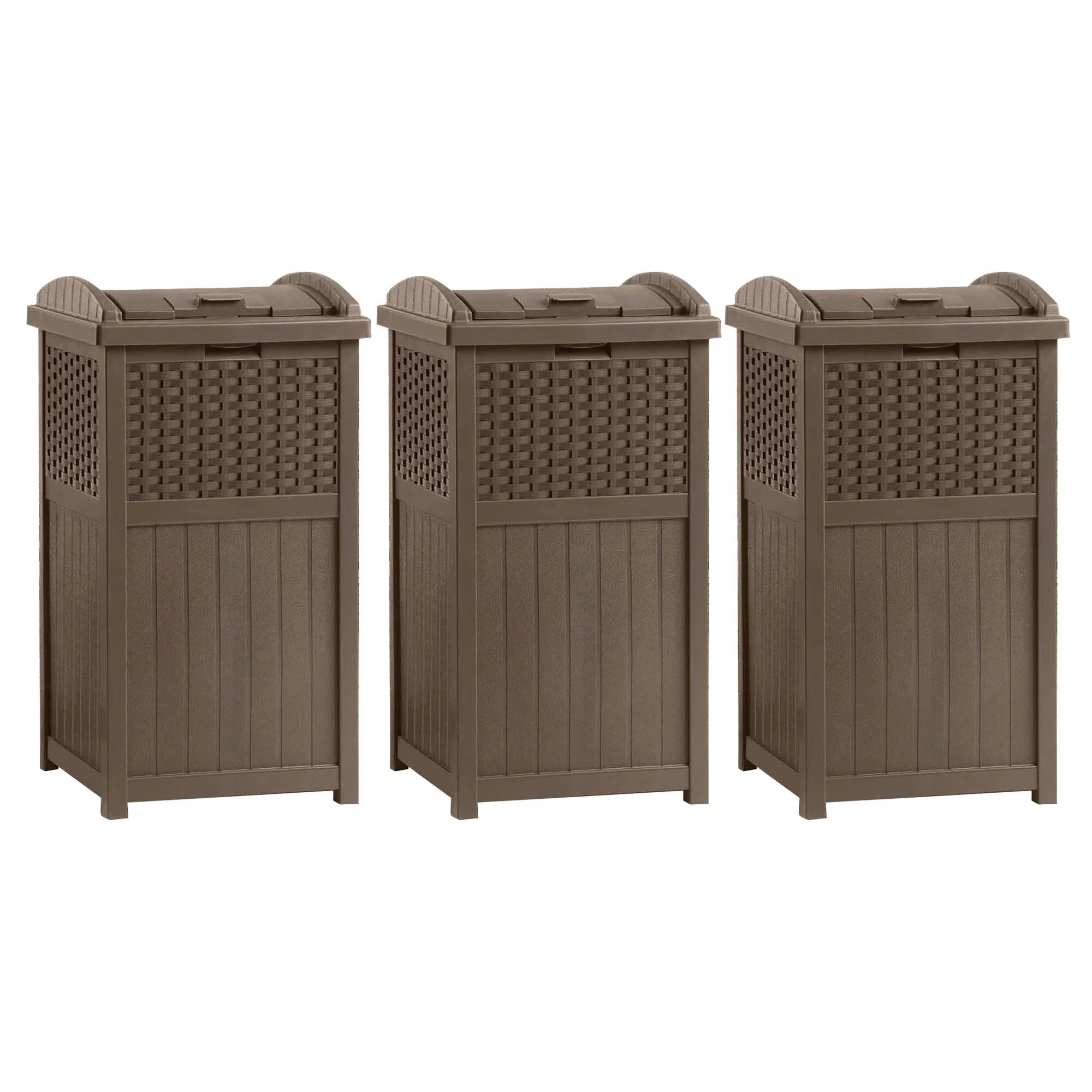 Suncast Trash Hideaway 33 Gallon Resin Wicker Outdoor Garbage Container (4 Pack)
