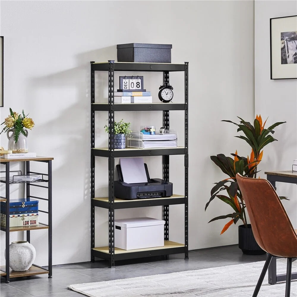 Yaheetech 5 Tiers Boltless Storage Shelf 330lb Capacity for Each Tier,Metal Frame MDF Wood Boards