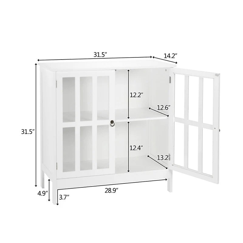 Transparent Door Free Standing Accent Storage Cabinet For Kitchen Dining White