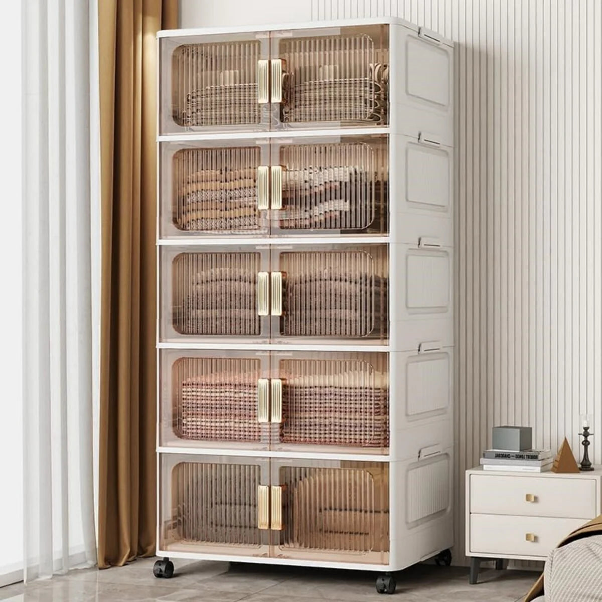 Stackable Closet Organizer Collapsible Storage Bins with Lids Organizer with Wheels for Home, Kitchen, Office