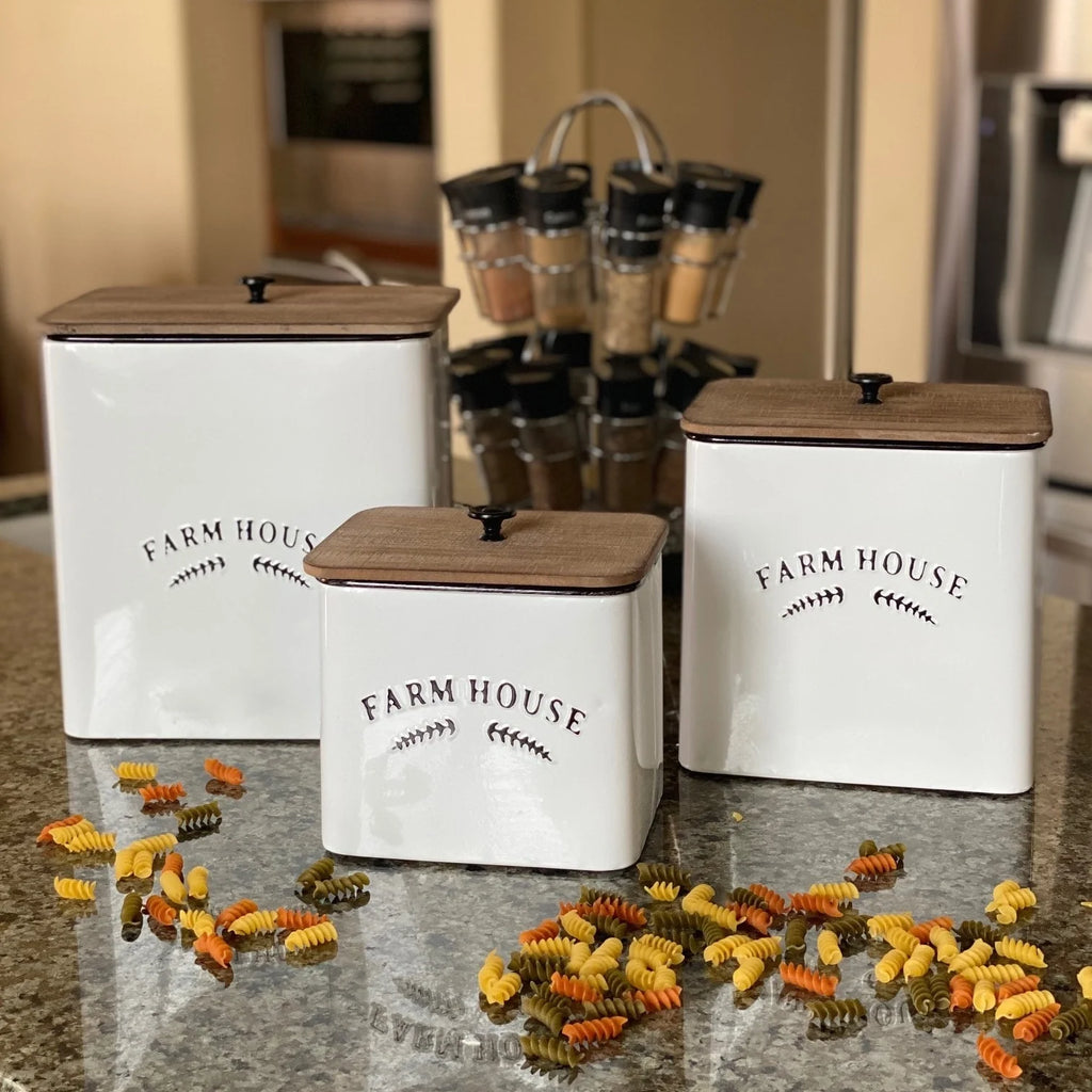 Vintage Inspired 3-Piece Metal Food Storage Canister Set