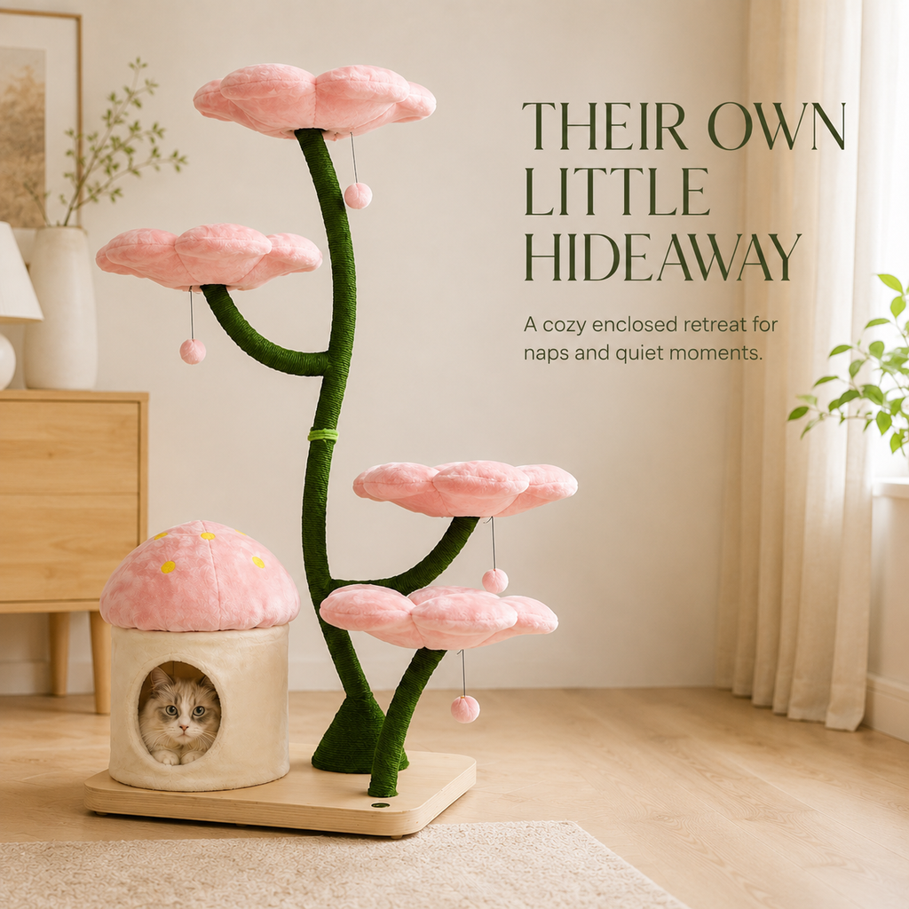 160cm Floral Garden Cat Tree with 4 Plush Flower Beds & Cozy Hideaway