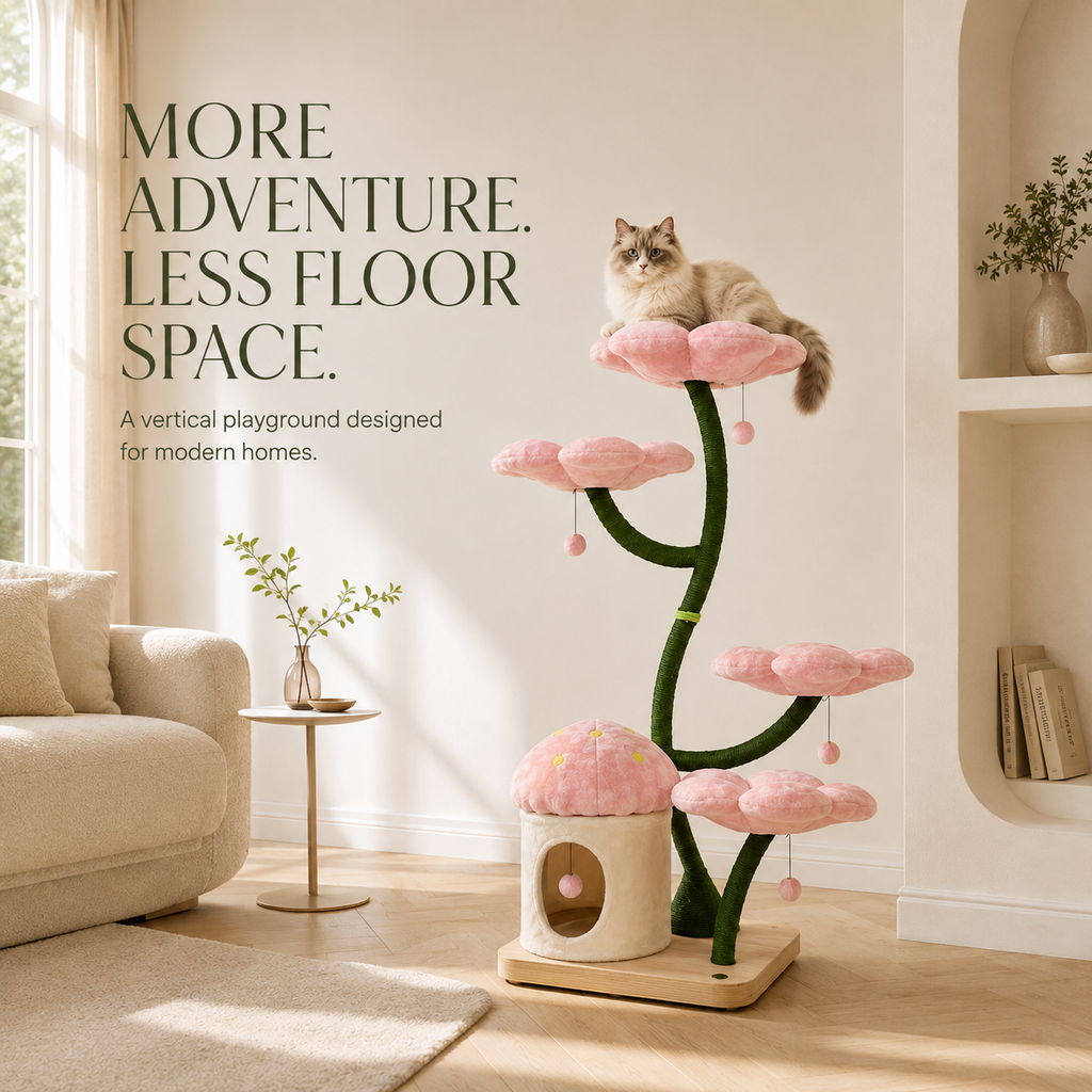 160cm Floral Garden Cat Tree with 4 Plush Flower Beds & Cozy Hideaway