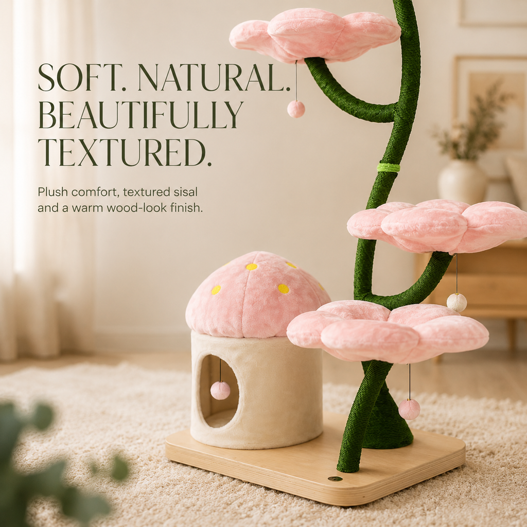 160cm Floral Garden Cat Tree with 4 Plush Flower Beds & Cozy Hideaway